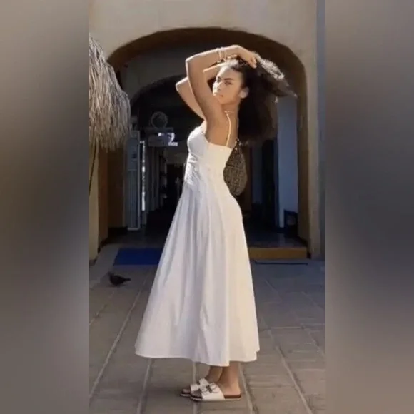 ZARA Dress Maxi Corset Style Bohemian White Summer Vacation - Picture 3 of 15